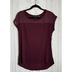 Metaphor Women's Top Size Small Burgundy Maroon Sheer Mesh Shoulder‎ Blouse